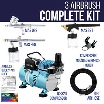 Master Airbrush Cool Runner II Dual Fan Air Compressor Professional Airbrushing System Kit with 3 Ai...