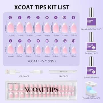 BTArtboxnails XCOATTIPS French Nail Tips - Short Almond Nail Tips with Nail Gel, French Protecing Duo, Nail Lamp, All in One Soft Gel French Tip Press on Nails Gel Valentines Day Gift