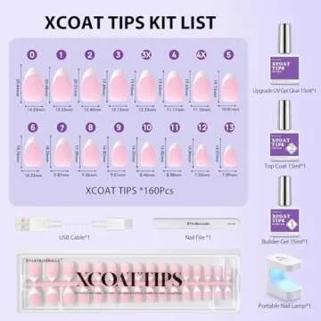 BTArtboxnails XCOATTIPS French Nail Tips - Short Almond Nail Tips with Nail Gel, French Protecing Duo, Nail Lamp, All in One Soft Gel French Tip Press on Nails Gel Valentines Day Gift