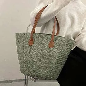 Stylish Large Capacity Straw Beach Tote Bag for Summer