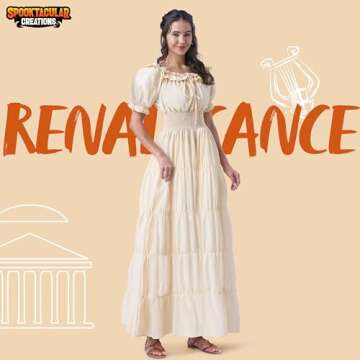 Spooktacular Creations Halloween Renaissance Costume Women, Medieval Pirate Dress, Beige Chemise Dre...