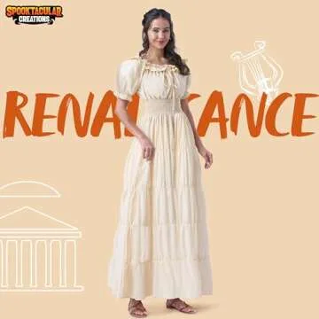 Spooktacular Creations Halloween Renaissance Costume Women, Medieval Pirate Dress, Beige Chemise Dre...