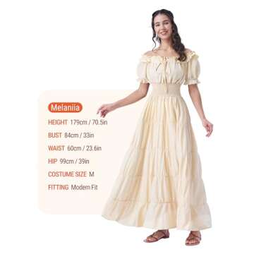 Spooktacular Creations Halloween Renaissance Costume Women, Medieval Pirate Dress, Beige Chemise Dress, Irish Peasant Wench Outfit for Celtic Festivals Dress-Up Party (Small)