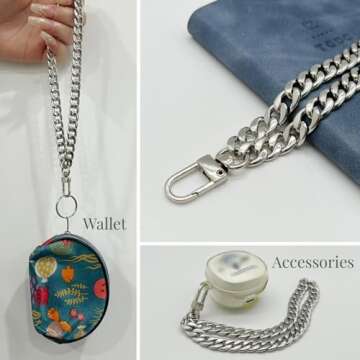 WEICHUAN 8" DIY Iron Flat Chain - Wrist Strap Wrist Chain Purse Straps Handbag Chains Accessories (Silver)