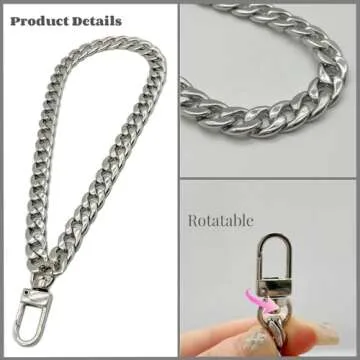WEICHUAN 8" DIY Iron Flat Chain - Wrist Strap Wrist Chain Purse Straps Handbag Chains Accessories (Silver)