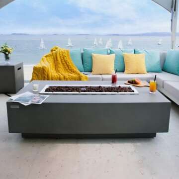 Granville 60" Concrete Fire Pit with Lava Rocks