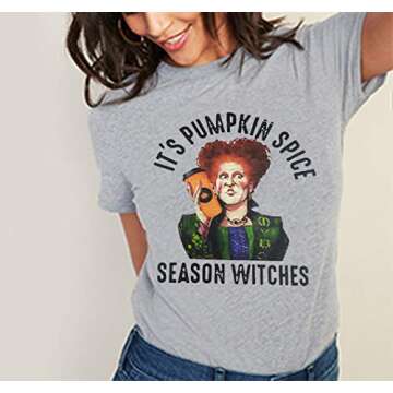 It's Pumpkin Spice Season Witches Shirt Women Halloween Graphic Fall Shirts Letter Print Short Sleev...
