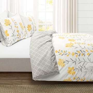 Lush Decor Aprile Reversible Soft Cotton Duvet Cover, 3 Piece Set, Full/ Queen, Yellow & Gray - Spri...