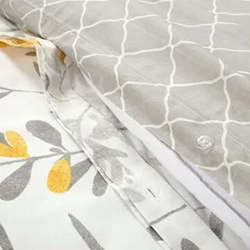 Lush Decor Aprile Reversible Soft Cotton Duvet Cover, 3 Piece Set, Full/ Queen, Yellow & Gray - Spring Bedding Set - Yellow Flower & Leaf Print - Floral Duvet Cover - Cottage & Farmhouse Bedroom Decor
