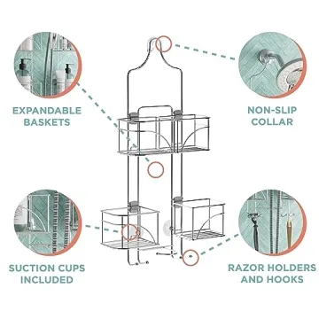 Zenna Home Expandable Shower Caddy Organized Shower Space