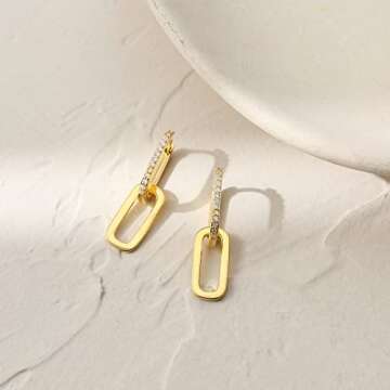 LILIE&WHITE Pave Cubic Zircon Convertible Link Earrings For Women 14K Gold Hoop Earrings For Women Paperclip Link Chain Jewelry Drop Dangle Earrings Set For Women