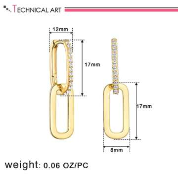 LILIE&WHITE Pave Cubic Zircon Convertible Link Earrings For Women 14K Gold Hoop Earrings For Women Paperclip Link Chain Jewelry Drop Dangle Earrings Set For Women