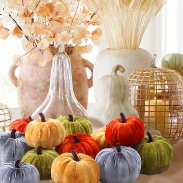 SITUMEIZI Small Velvet Pumpkins Fake Mini Pumpkin Faux Harvest Fabric Foam Pumpkin Thanksgiving Halloween Decor for Fall Decor Table Centerpiece Wedding Farmhouse Decoration(12 Pcs,Assorted Colors)