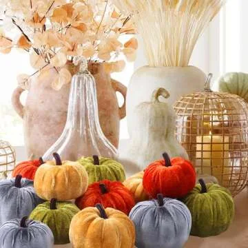 SITUMEIZI Small Velvet Pumpkins Fake Mini Pumpkin Faux Harvest Fabric Foam Pumpkin Thanksgiving Halloween Decor for Fall Decor Table Centerpiece Wedding Farmhouse Decoration(12 Pcs,Assorted Colors)