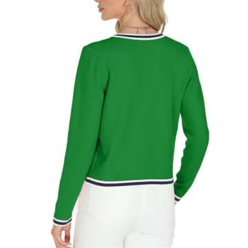 Tanou Women's 2025 Fall Fashion Crewneck Long Sleeve Casual Button Up Short Cardigan Sweater Lady Jackets Green