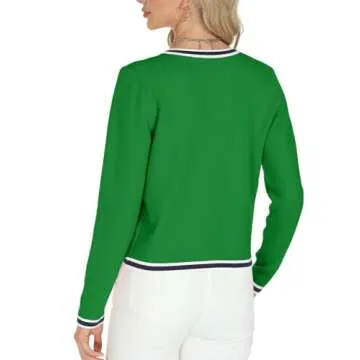 Tanou Women's 2025 Fall Fashion Crewneck Long Sleeve Casual Button Up Short Cardigan Sweater Lady Jackets Green