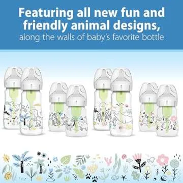 Dr. Brown's Natural Flow® Anti-Colic Options+™ Wide-Neck Baby Bottle Designer Edition Bottles, Dino Decos, 9oz/270mL, Level 1 Nipple, 2-Pack, 0m+