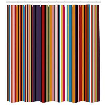 Ambesonne Abstract Shower Curtain, Vibrant Colored Stripes Vertical Pattern Funky a Modern Tile Illu...