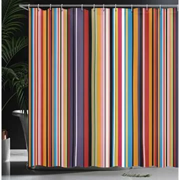 Ambesonne Abstract Shower Curtain, Vibrant Colored Stripes Vertical Pattern Funky a Modern Tile Illustration, Cloth Fabric Home Bathroom Art for Bath Decor Set with Hooks, 69" W x 70" L, Orange Purple