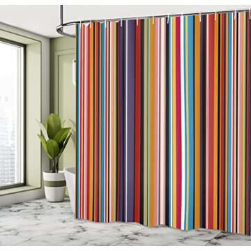 Ambesonne Abstract Shower Curtain, Vibrant Colored Stripes Vertical Pattern Funky a Modern Tile Illustration, Cloth Fabric Home Bathroom Art for Bath Decor Set with Hooks, 69" W x 70" L, Orange Purple
