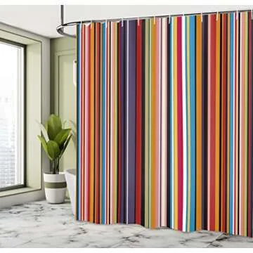 Ambesonne Abstract Shower Curtain, Vibrant Colored Stripes Vertical Pattern Funky a Modern Tile Illustration, Cloth Fabric Home Bathroom Art for Bath Decor Set with Hooks, 69" W x 70" L, Orange Purple