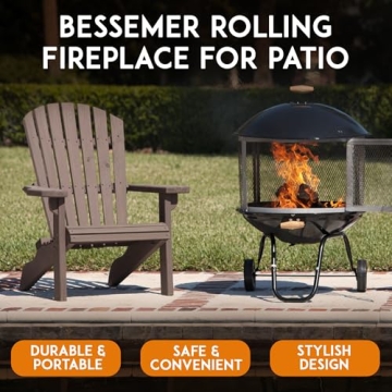 Fire Sense 28" Rolling Fire Pit for Outdoor Enjoyment