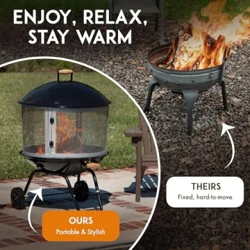 Fire Sense 28" Rolling Fire Pit for Outdoor Enjoyment