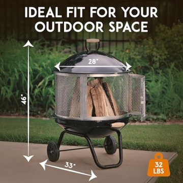 Fire Sense 28" Rolling Fire Pit for Outdoor Enjoyment