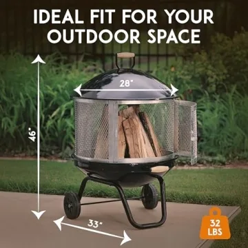 Fire Sense 28" Rolling Fire Pit for Outdoor Enjoyment