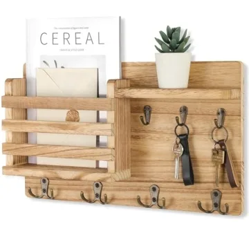 Nekon Farmhouse Mail Organizer with Floating Shelf and Key Hooks