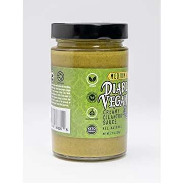 Diablo Vegan Medium Salsa, All Natural Creamy Cilantro Sauce, 12.5 oz bottle, Made Lime Juice, Cilantro, Garlic, & Jalapenos, Free of preservatives, gluten, soy, eggs, and nuts (6-pack)