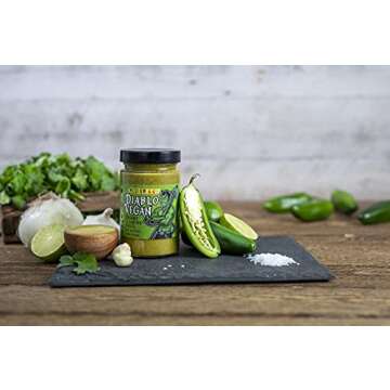 Diablo Vegan Medium Salsa, All Natural Creamy Cilantro Sauce, 12.5 oz bottle, Made Lime Juice, Cilantro, Garlic, & Jalapenos, Free of preservatives, gluten, soy, eggs, and nuts (6-pack)