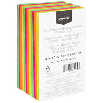 Amazon Basics Neon Ruled Index Flash Cards for Study