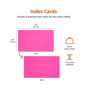 Amazon Basics Neon Ruled Index Flash Cards for Study