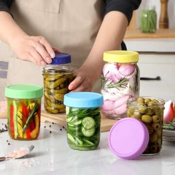 10 Pack Plastic Wide Mouth Mason Jar Lids for Ball, Kerr and More - Multicolor Storage Caps for Mason Jars, Canning Jars - Leak-Proof, Dishwasher Safe & Food Grade
