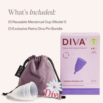 Diva Cup & Pin - Medical Grade Silicone Cup for Period Care - Reusable Menstrual Cup - Up to 12 Hour...