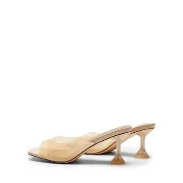 DREAM PAIRS Women’s Clear Heels Square Toe High Stiletto Mules Slip on Wedding Dress Heel Sandals,Size 9,ALL NUDE-CLEAR,DHS215-1