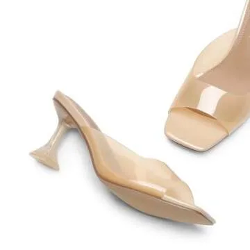 DREAM PAIRS Women’s Clear Heels Square Toe High Stiletto Mules Slip on Wedding Dress Heel Sandals,Size 9,ALL NUDE-CLEAR,DHS215-1