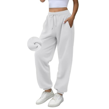 ATHMILE Fleece Lined Sweatpants - Women's High Waisted Joggers with Pockets for Fall Fashion and Com...