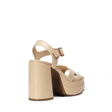 DREAM PAIRS Women's Platform Chunky Heels Square Open Toe Ankle Strap High Heeled Sandals Y2K Shoes for Party Brunch SDHS2330W Nude Size7.5