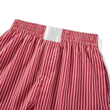 Lounge Plaid Shorts for Women Y2K Elastic High Waist Wide Leg Gingham Boxer Pajama Bottoms Summer Going Out Shorts (C Striped Red, S)