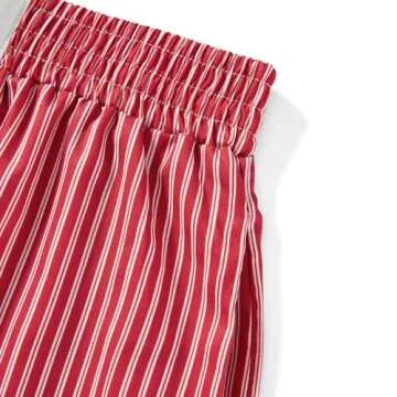 Lounge Plaid Shorts for Women Y2K Elastic High Waist Wide Leg Gingham Boxer Pajama Bottoms Summer Going Out Shorts (C Striped Red, S)
