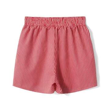 Lounge Plaid Shorts for Women Y2K Elastic High Waist Wide Leg Gingham Boxer Pajama Bottoms Summer Going Out Shorts (C Striped Red, S)