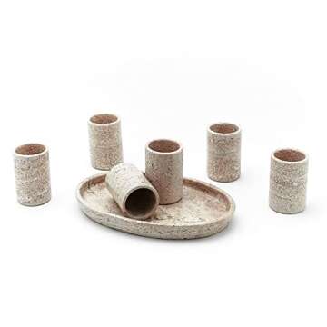 Mezcal For Life Marble Stone Shot Glasses Set, Handmade Unique and Traditional Shot Glasses with Serving Tray, Perfect for Drinking, Decoration, and Gift - (Pack of 6), White