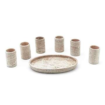 Mezcal For Life Marble Stone Shot Glasses Set, Handmade Unique and Traditional Shot Glasses with Serving Tray, Perfect for Drinking, Decoration, and Gift - (Pack of 6), White
