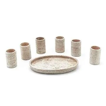 Mezcal For Life Marble Stone Shot Glasses Set, Handmade Unique and Traditional Shot Glasses with Serving Tray, Perfect for Drinking, Decoration, and Gift - (Pack of 6), White