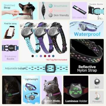Waterproof Airtag Cat Collar, Breakaway Cat Airtag Collar with Luminous & Reflective Pattern Strap, ...