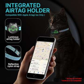 Waterproof Airtag Cat Collar, Breakaway Cat Airtag Collar with Luminous & Reflective Pattern Strap, Lightweight Kitten Collar for Apple Air tag, Hidden Holder for GPS Tracker - Cats, Kittens (9-13")