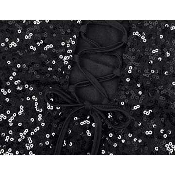 PrettyGuide Women's Shimmer Sexy All Sequin Dresses Open Back Crisscross Lace Up Cami Bodycon Sparkly Dress Black S