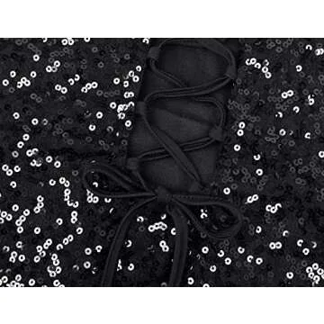 PrettyGuide Women's Shimmer Sexy All Sequin Dresses Open Back Crisscross Lace Up Cami Bodycon Sparkly Dress Black S